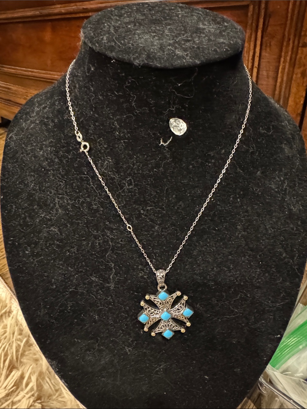 Sterling silver chain and pendant.  Blue Stone Pendant Necklace - Women Jewelry